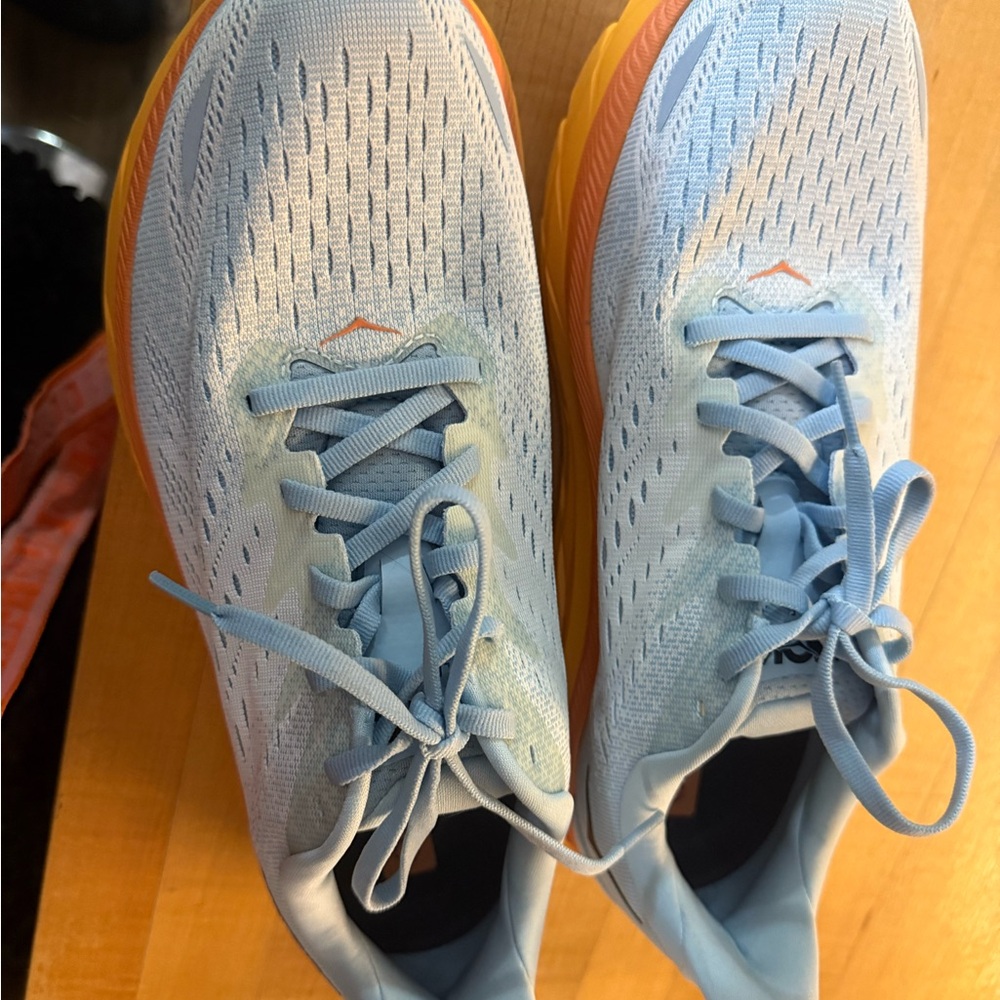 Hoka Sky Blue and Sunburst Athletic Shoes
